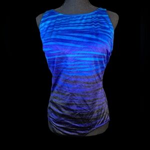 Longitude Scoop-Back One-Piece Swimsuit Zebra Print Blue & Black - Size 14